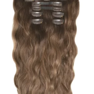 18" Beach Wave Double Hair Set Clip-In Extensions Mocha melt